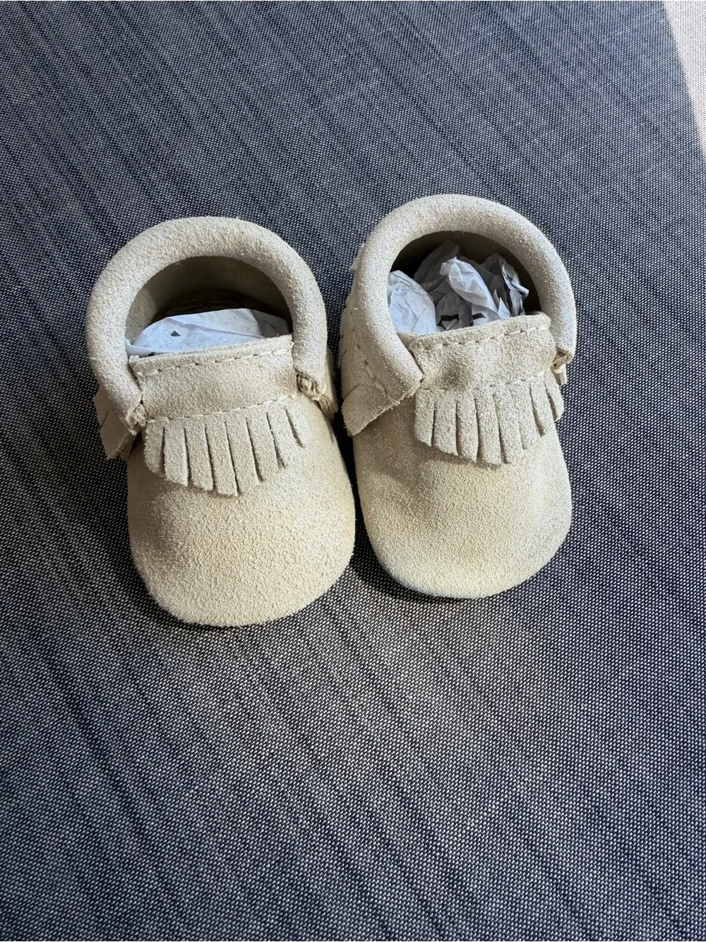 Freshly Picked Tan with Shimmer Suede  Baby Moccasins